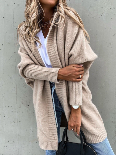 Knitted Casual Hooded Sweater Coat - Modetalente - Modalova