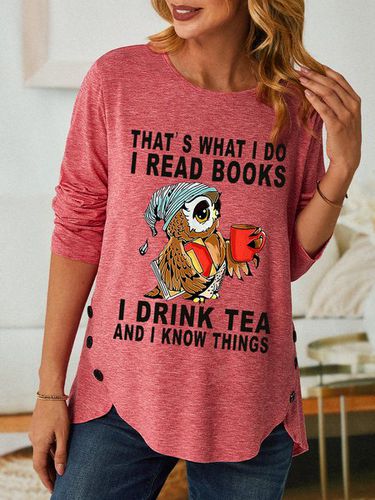 Women Owl That's What I Do I Read Books I Drink Tea And I Know Things Simple Long Sleeve Top - Modetalente - Modalova
