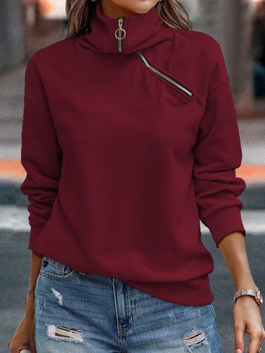 Regular Fit Plain Casual Zipper Turtleneck Sweatshirt - Just Fashion Now - Modalova