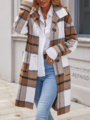 Casual Plaid Shawl Collar Loose Overcoat - Modetalente - Modalova