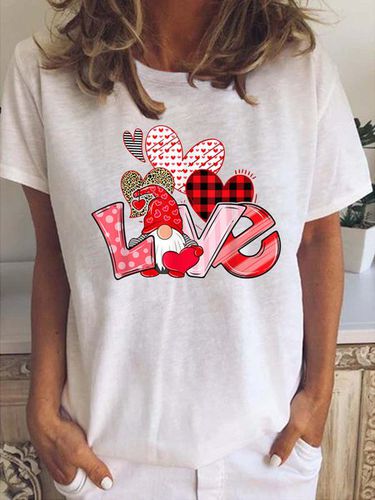 Valentine's Day Gnome Print Crew Neck Short Sleeve T-Shirt - Just Fashion Now - Modalova