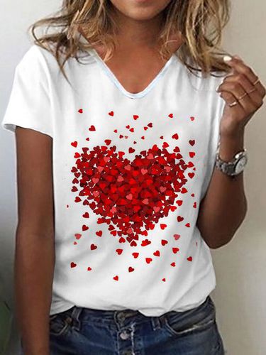 Love V Neck Casual Loosen Short Sleeve T-shirt - Modetalente - Modalova