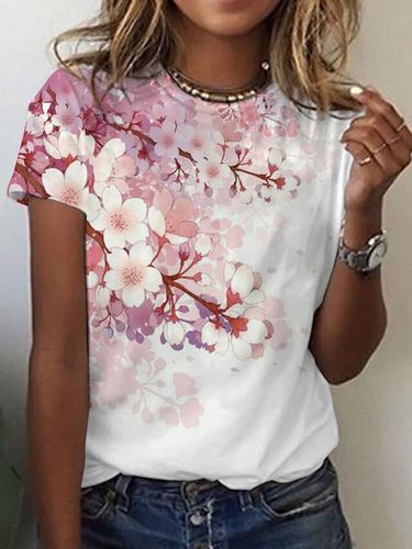 Regular Fit Round Neck Floral Short Sleeve T-Shirt - Just Fashion Now - Modalova