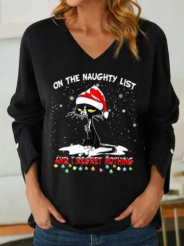 Women's On The Naughty List And I Regret Nothing Printed Snow Cat T-shirt - Just Fashion Now - Modalova