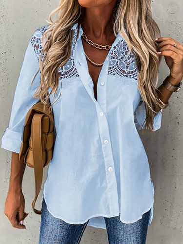 Lace Casual Plain Blouse - Just Fashion Now UK - Modalova