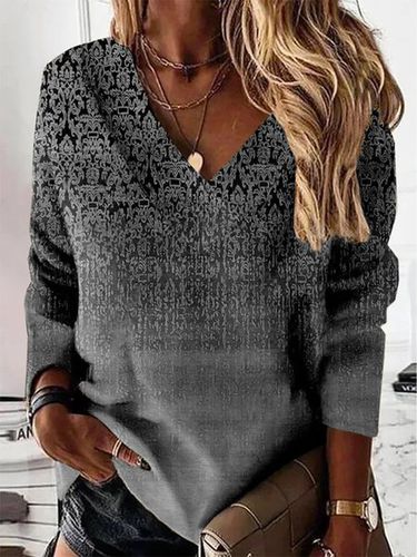 Ethnic Long Sleeve V Neck Casual Sweatshirt - Modetalente - Modalova