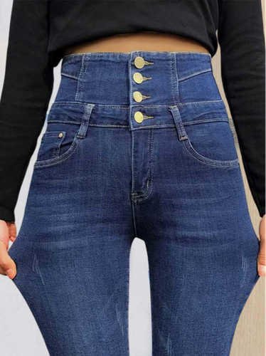 Buttoned Tight Denim Casual Jean - Just Fashion Now - Modalova