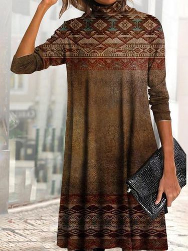 Turtleneck Printing Boho Ethnic Dress - Just Fashion Now - Modalova