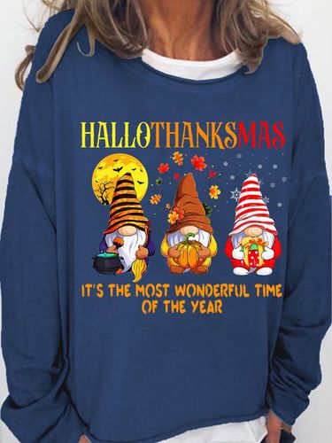 Womens Funny Hallothanksmas Holiday Gnome Casual Top - Just Fashion Now - Modalova