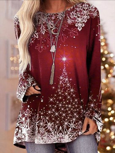 Christmas Snowflake Loose Casual T-Shirt - Just Fashion Now - Modalova