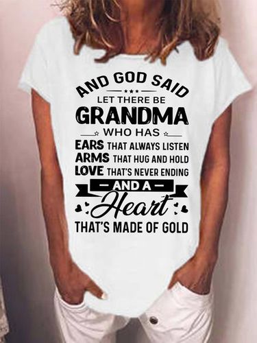 Women's God Said Let There Be Grandma Who Has Ears That Always Listen Crew Neck Casual T-Shirt - Modetalente - Modalova