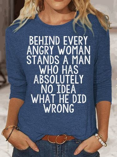 Womens Funny Behind Every Angry Woman Crew Neck Casual Top - Just Fashion Now - Modalova