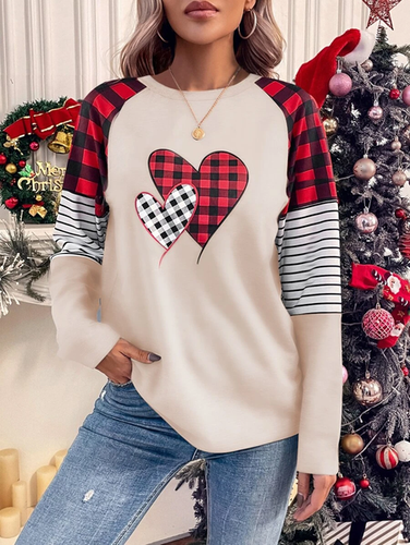 Valentine's Day Casual Crew Neck Loose Color Block T-Shirt - Just Fashion Now - Modalova