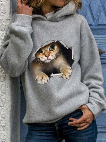 Hoodie Cat Printed Casual Plush Sweatshirt - Modetalente - Modalova
