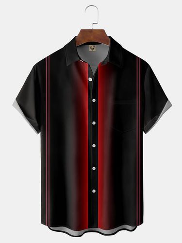 Geometric Color-block Chest Pocket Short Sleeve Bowling Shirt - Modetalente - Modalova