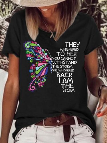 Women's Butterfly They Whispered To Her Letter Casual T-Shirt - Modetalente - Modalova