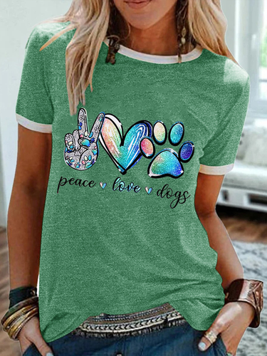 Fashion Peace Love Dog Paws Cotton-Blend Dog Crew Neck Simple T-Shirt - Just Fashion Now - Modalova