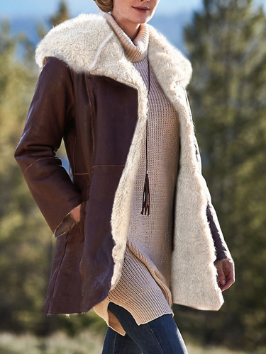 Fur Solid Casual Overcoat - Modetalente - Modalova