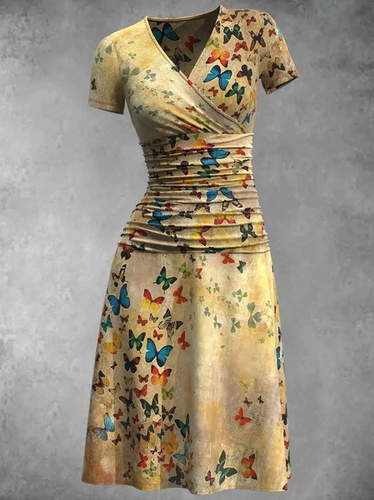 Cross Neck Butterfly Regular Fit Casual Dress - Just Fashion Now - Modalova