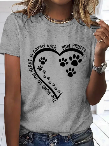 Women's Dog Lovers The Road To My Heart Is Paved With Paw Prints Loose Cotton T-Shirt - Modetalente - Modalova