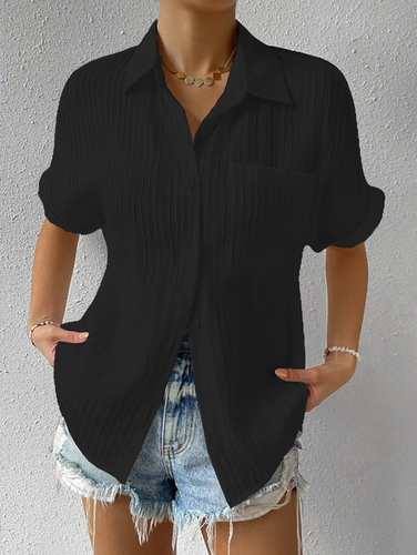 Shirt Collar Casual Buttoned Loose Blouse - Just Fashion Now - Modalova