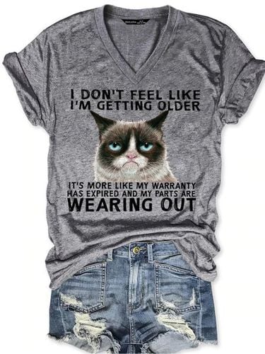 Women's Funny Qoute Grumpy Cat Crew Neck Loose Casual T-Shirt - Modetalente - Modalova