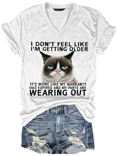 Women's Funny Qoute Grumpy Cat Crew Neck Loose Casual T-Shirt - Modetalente - Modalova