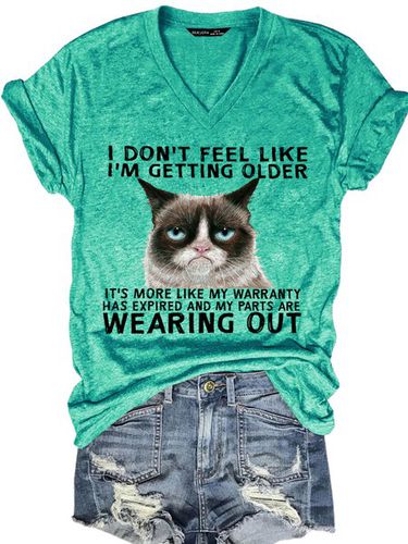 Women's Funny Qoute Grumpy Cat Crew Neck Loose Casual T-Shirt - Modetalente - Modalova