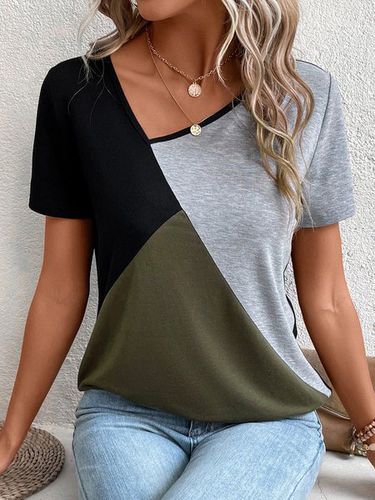 Casual Asymmetrical Loose Color Block Shirt - Modetalente - Modalova