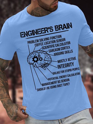 Men's Engineer's Brain Problem-Solving Function Coffee Location Sensor Funny Graphic Printing Text Letters Casual Cotton T-Shirt - Modetalente - Modalova
