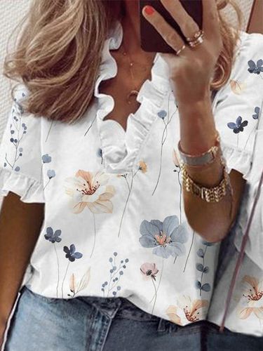 Simple Flouncing Floral Shirt - Just Fashion Now - Modalova