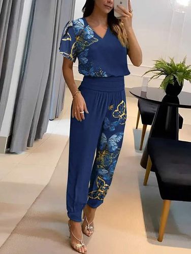 Casual Butterfly Loose V Neck Two-Piece Set - Just Fashion Now - Modalova