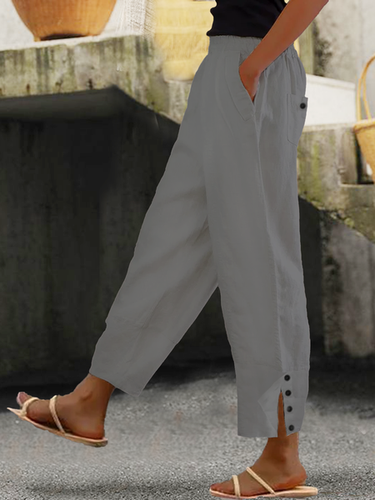 Loose Buttoned Cotton And Linen Linen Pants - Just Fashion Now - Modalova