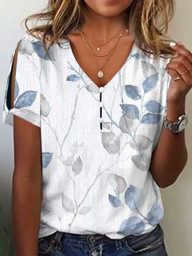 V Neck Casual Leaf Printed Shirt - Just Fashion Now - Modalova