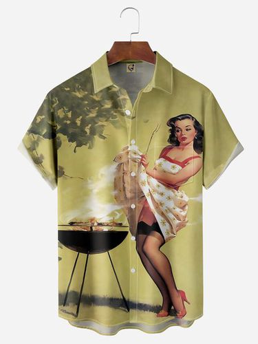 Retro Beauty Chest Pocket Short Sleeve Hawaiian Shirt - Modetalente - Modalova