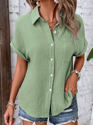 Casual Plain Shirt Collar Blouse - Just Fashion Now - Modalova