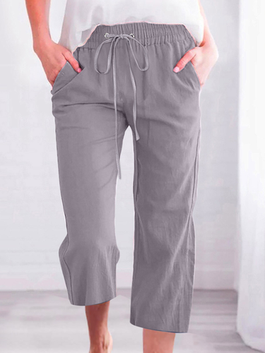 Women's Casual Summer Linen Pants High Waisted Loose Yoga Sweatpants Crop Pants with Pockets - Just Fashion Now - Modalova