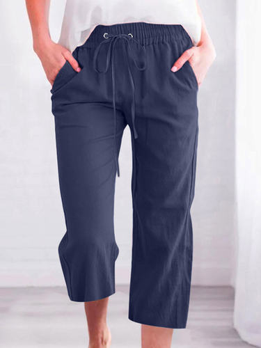 Women's Casual Summer Linen Pants High Waisted Loose Yoga Sweatpants Crop Pants with Pockets - Just Fashion Now - Modalova