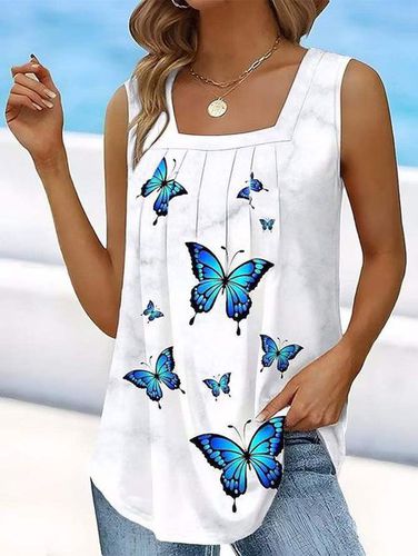 Butterfly Loose Square Neck Casual Tank Top - Just Fashion Now - Modalova