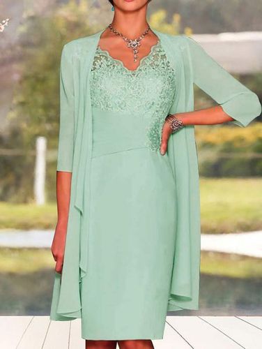 Elegant Plain Lace Stitching Vest Knitted Dress & Cardigan Two-piece Set - Just Fashion Now - Modalova