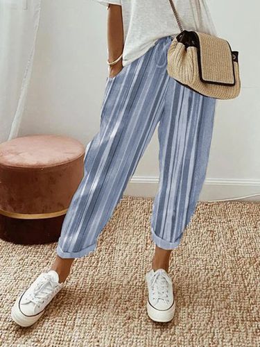 Striped Casual Pockets Loose Elastic Waist Pants - Just Fashion Now - Modalova