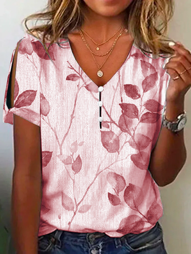 V Neck Casual Leaf Printed Shirt - Just Fashion Now - Modalova