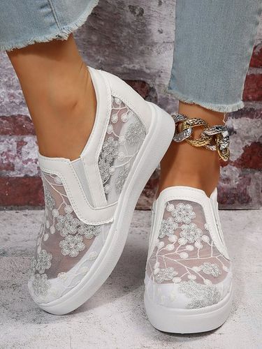 Mesh Embroidery Casual Paneled Slip-On Wedge Shoes - Just Fashion Now UK - Modalova