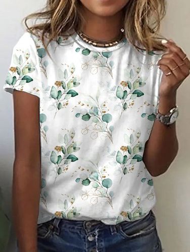 Crew Neck Casual Loose Floral T-Shirt - Just Fashion Now - Modalova