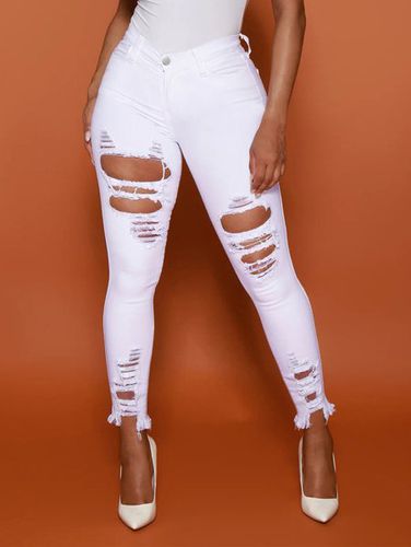 Casual White High Elasticity Skinny Ripped Jeans Daily Women's Clothing - Just Fashion Now UK - Modalova