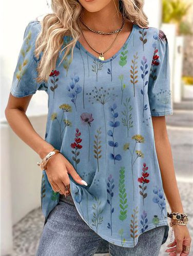 V Neck Casual Loose Floral Shirt - Modetalente - Modalova