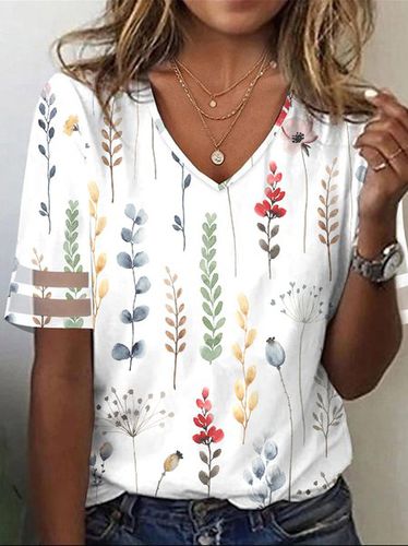Floral Casual Loose T-Shirt - Just Fashion Now - Modalova