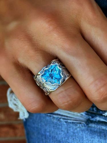 Vintage Blue Crystal Metal Distressed Ring Casual Vacation Women's Jewelry - Just Fashion Now - Modalova