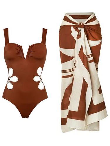 Vacation Abstract Hollow Out One Piece With Cover Up - Just Fashion Now - Modalova