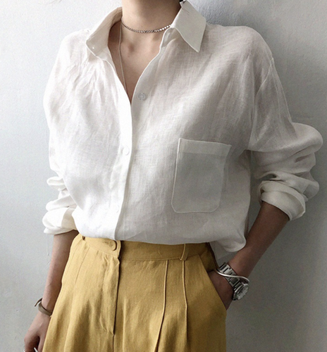Loose Plain Shirt Collar Casual Blouse - Just Fashion Now UK - Modalova